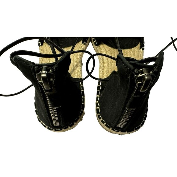 Eileen Fisher ESPADRILLES Black Suede d'Orsay Laced Close Toe Sandals Bk Zip 6M - Picture 3 of 7